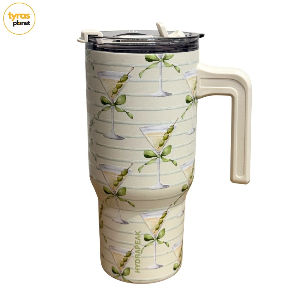 Hydrapeak Martini Glass Olive Green Bow Tumbler With Handle Lid -‎ FLAWS